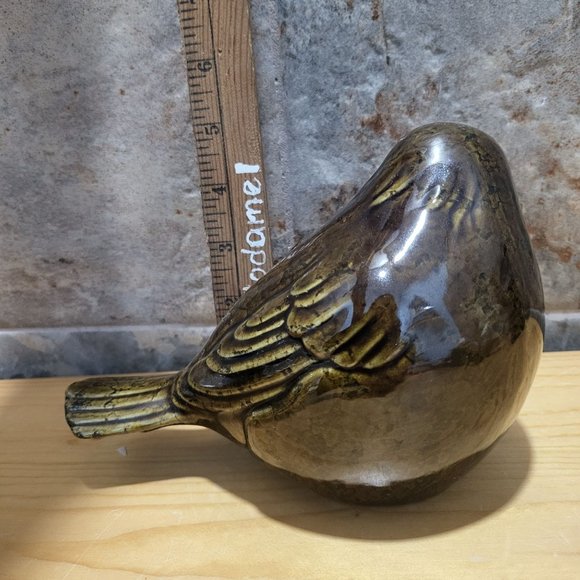 Ceramic Glazed Brown Green Bird Figurine - Picture 8 of 12